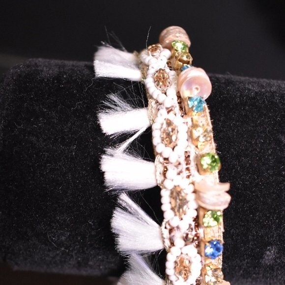 Deepa Gurnani Handmade Cotton Bracelet Boho Beaded India Ethnic Statement - Picture 13 of 15